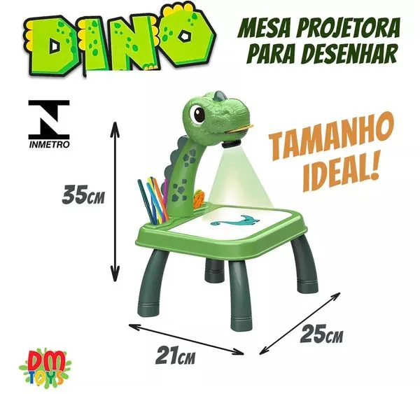 Mesa Projetora Infantil Verde Dinossauro Aprendendo a Desenhar