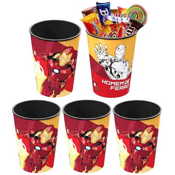 5 Copos Lembrancinha Decoração de Festa Infantil Homem de Ferro