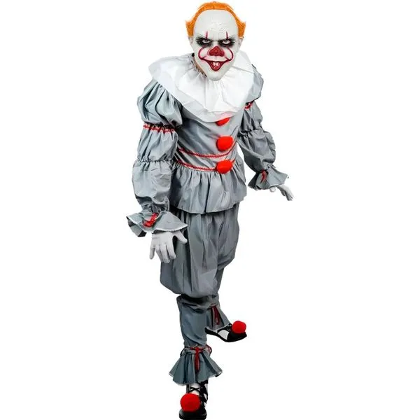Fantasia It a Coisa Masculina Adulto de Halloween de Luxo Com Máscara do Palhaço P / Cinza
