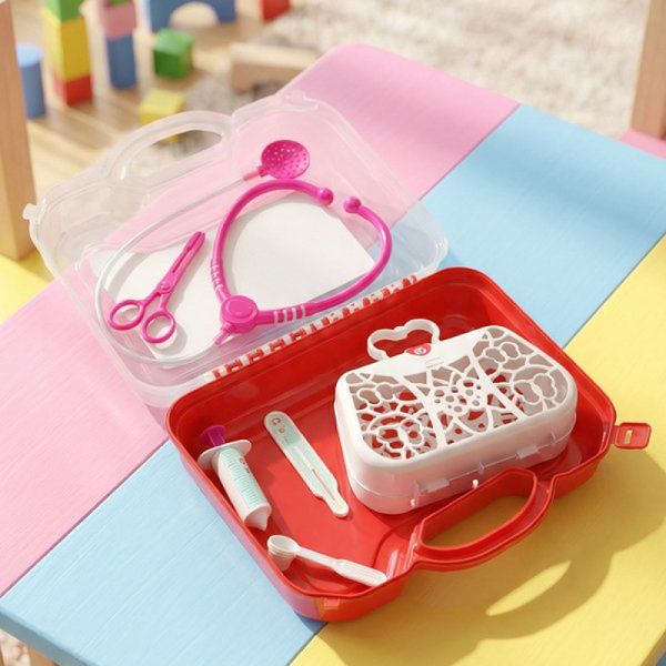 Brinquedo Maleta Meu Consultório Médico Acessórios Kit 6pçs Vermelho