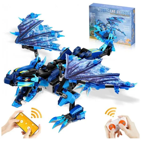 Robô Dragão Sillbird 549 Peças com Controle Remoto e APP para Crianças Acima de 6 Anos, Azul