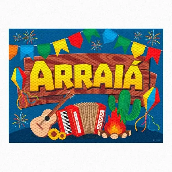 Painel Festa Junina Decoração Arraia com Sanfona Fogueira Fogos Balões 140 cm
