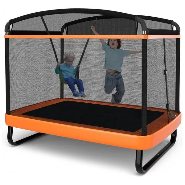 Cama Elastica Infantil com Diâmetro, Rede de Proteção e Balanço para até 100 kg, GIANTEX GT10004OR TW, Laranja 110v