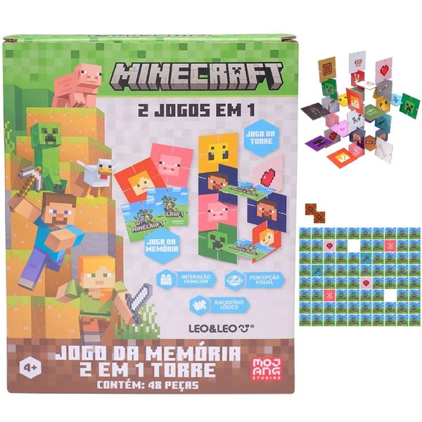 JOGO DA MEMÓRIA 2 EM 1 TORRE MINECRAFT - 48 PEÇAS - LEO&LEO