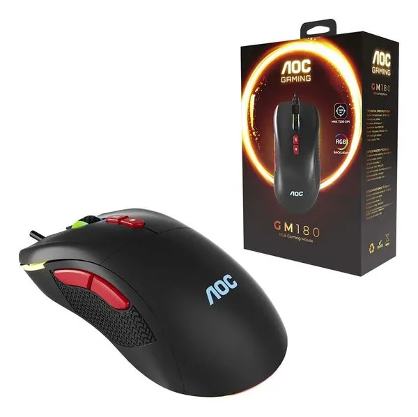 Mouse Usb Gamer 7200dpi 7 Botoes Rgb Rainbow Aoc - GM180B