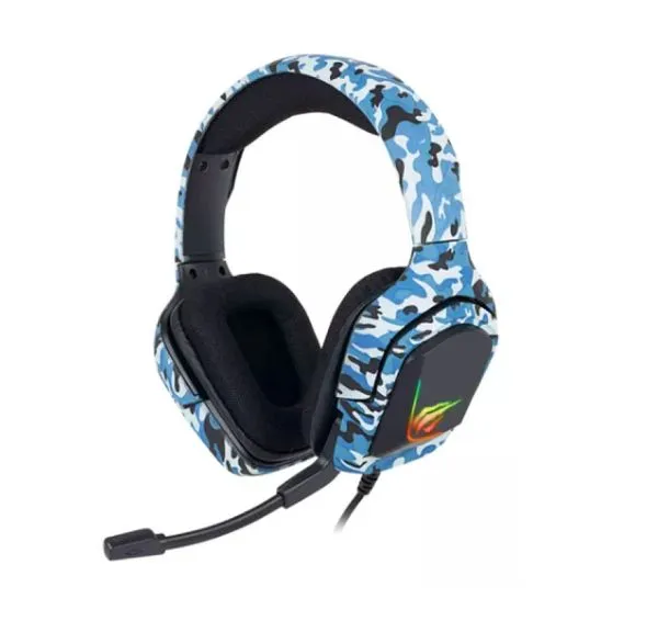 Fone de Ouvido Headset Gamer Led Usb Cor Camuflado Azul