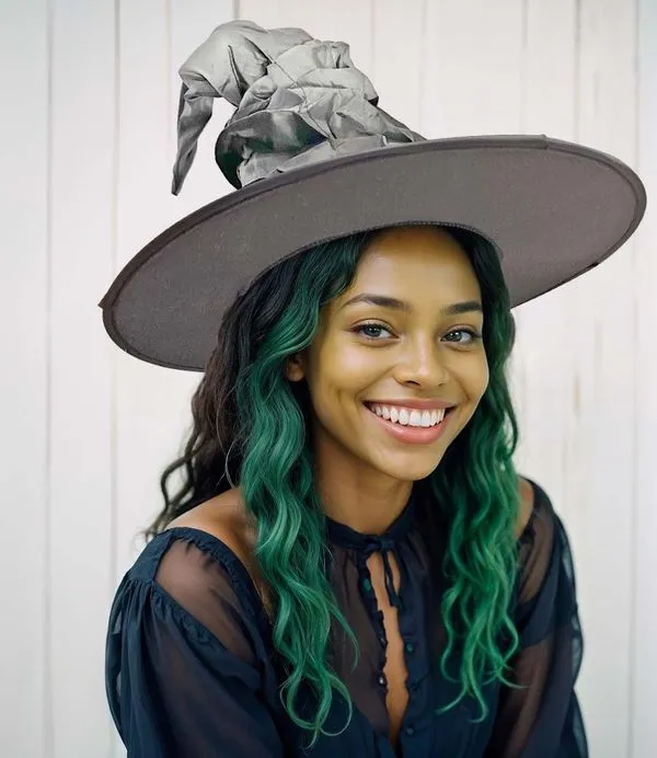 Chapéu Bruxa Halloween Preto Clássico de Luxo Feminino Cinza