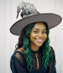 Chapéu Bruxa Halloween Preto Clássico de Luxo Feminino Cinza