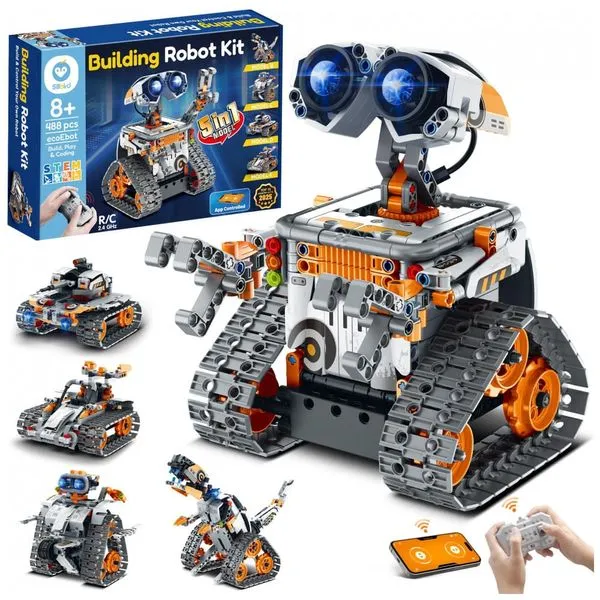 Kit robô 5 em 1 Sillbird laranja com 488 peças, controle remoto e app, robótica STEM para crianças a partir de 8 anos