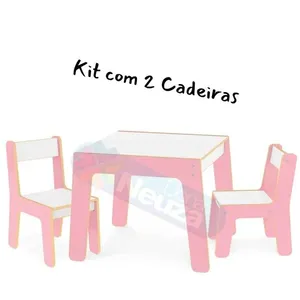Conjunto Mesa Com 2 Cadeiras De Madeira Infantil, Junges, Várias Cores, Crianças Até 40Kg Rosa