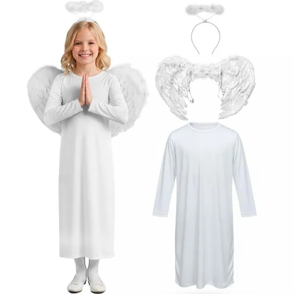 Roupa Anjo Infantil Coroação Bata Branca Fantasia Querubim GG / Branco