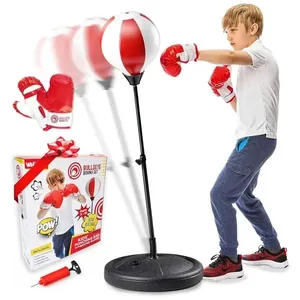 whoobli Kit de Saco de Pancada Infantil Ajustável com Luvas de Boxe - Brinquedo Esportivo para Crianças de 3 a 10 Anos Vermelho e Branco