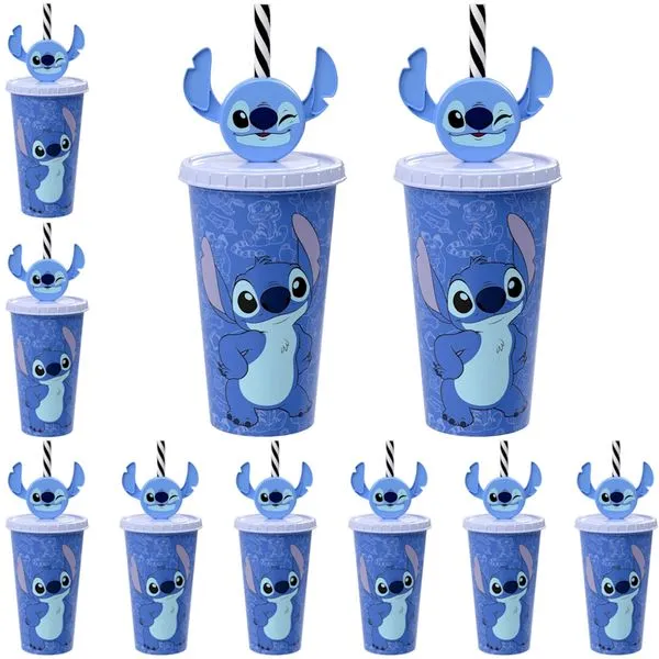 20 Copos Stitch Canudo Orelha p/ Festa Infantil Lembrancinha