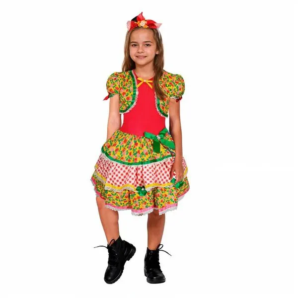 Vestido Feminino Infantil Festa Junina Quadrilha São João Com Bolerinho G / Vermelho