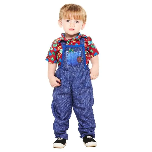 Roupa Quadrilha Festa Junina para Bebê Infantil Macacão e Camisa GG
