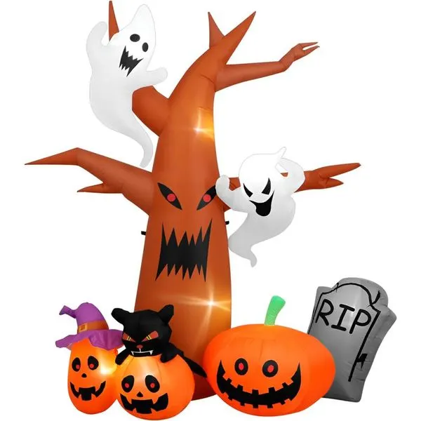 Inflável Halloween Gigante Árvore Assombrada Cemitério Fantasma Abobora 2,40 Metros Com LED -