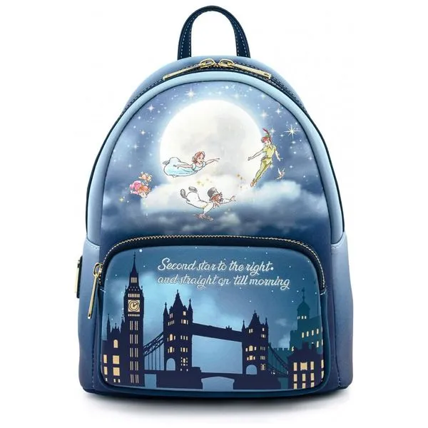 Mochila Escolar Infantil Loungefly Disney Peter Pan com Alça Dupla para Crianças a Partir de 10 Anos, Azul 110v