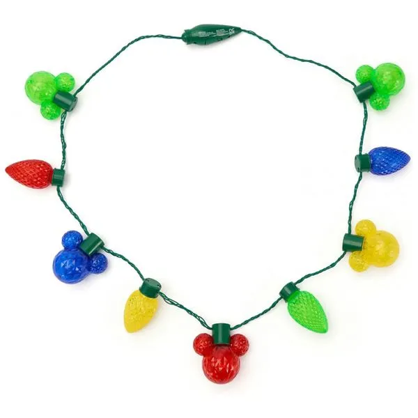Colar Luminoso Natalino Disney Store Mickey Mouse com 9 Luzes Coloridas, 5 Ícones Mickey e 4 Lâmpadas Natalinas