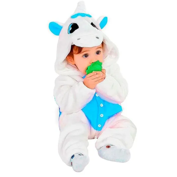 Pijama Unicórnio Infantil Bebê Macacão Kigurumi 1 A 2 Anos PP / Branco