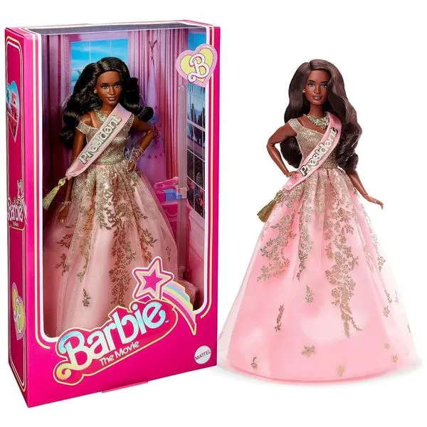 Boneca Barbie Presidente Colecionável com Vestido Rosa e Dourado Cintilante, Barbie 110v