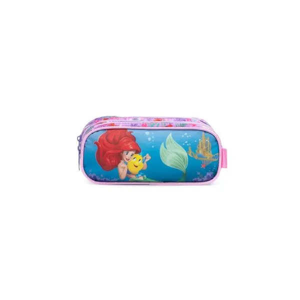 Estojo Escolar Feminino Grande Ariel e Linguado 3 Compartimentos U / Rosa