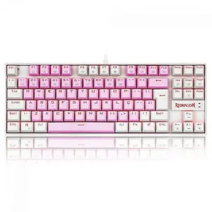 Teclado Mecânico Gamer Redragon Kumara, Switch Blue, LED Red, ABNT2, Rosa e Branco Único / Rosa
