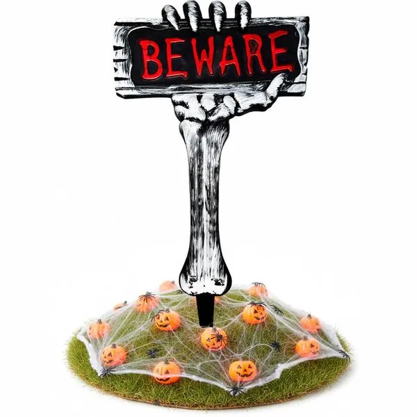 Estaca de Halloween Beware ou Danger Decoração Cemitério Zumbi Jardim Quintal Vaso vermelho