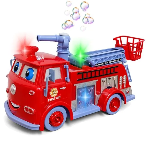 Carrinho Bombeiros Solta Bolhas Sabão Luz Música Bate Volta