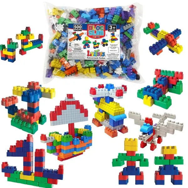 BLOCOS DE MONTAR BLOCSLIM 500 PEÇAS BAG LUCTOYS EDUCATIVO