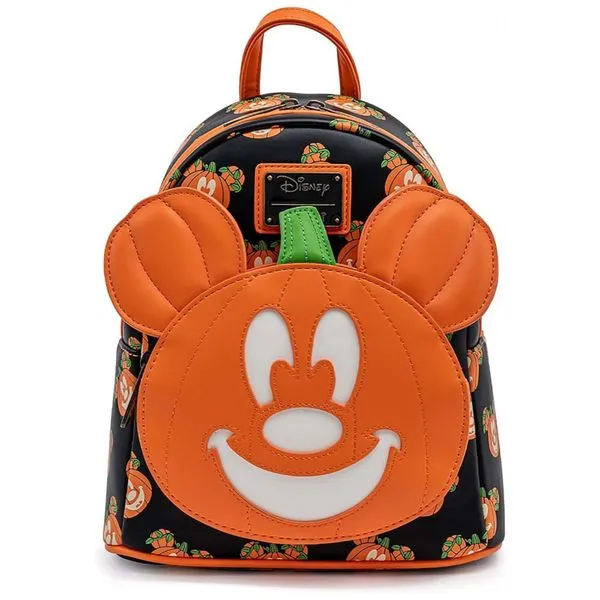Mochila Escolar Infantil Loungefly Disney Mickey Mouse Abóbora Lanterna para Crianças a Partir de 5 Anos, Preta 110v