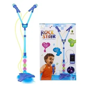 Microfone Infantil Azul Pedestal Musical Conecta Celular