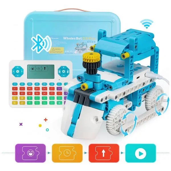 Kit Robótico 12 em 1 para Aprendizagem com Codificação STEM, 6 a 8 Anos, WhalesBot D3, Azul