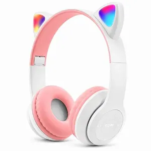 Headset Gato Orelha Luz Fone Infantil com fio e Bluetooth Branco