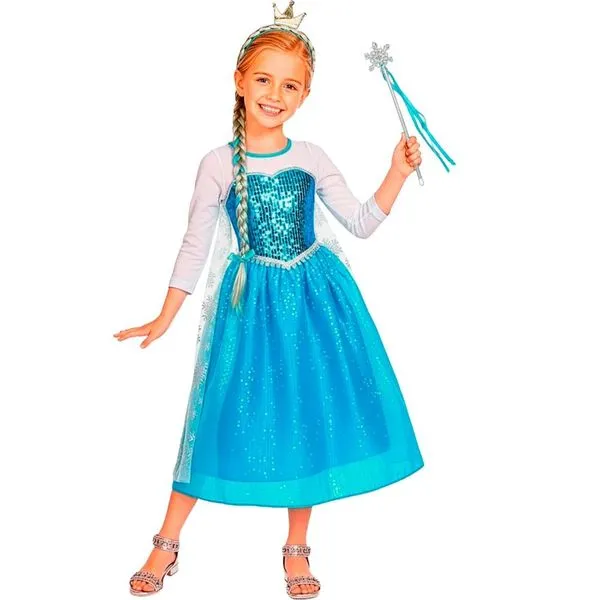 Vestido Elsa Frozen Infantil Fantasia Luxuosa com Capa Coroa GG / Azul