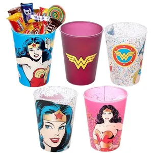 5 Copos Estampa Mulher Maravilha de 320ml para Sacola Supresa de Aniversário