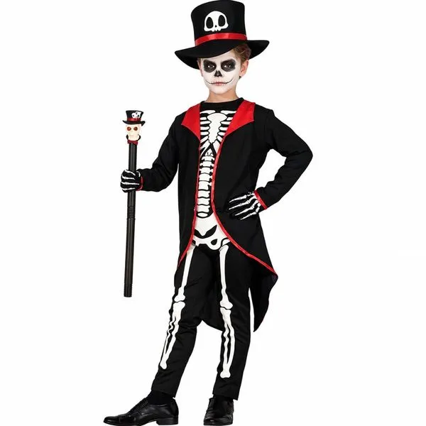 Fantasia Caveira Mexicana Infantil Menino Halloween Cartola GG / Preto