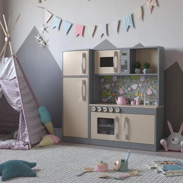 Cozinha Infantil Com Refrigerador Diana Em Mdf Cinza - Ofertamo