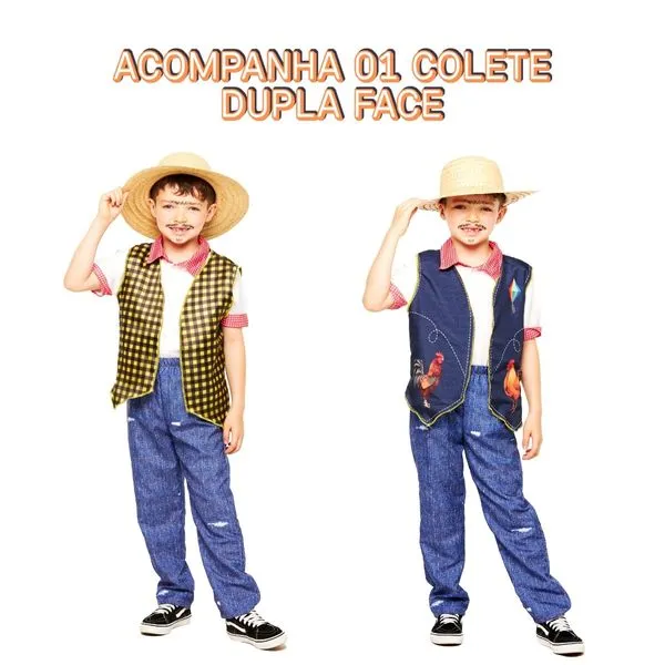 Coleta da Roça para Festa Junina Meninos Infantil Dupla Face GG