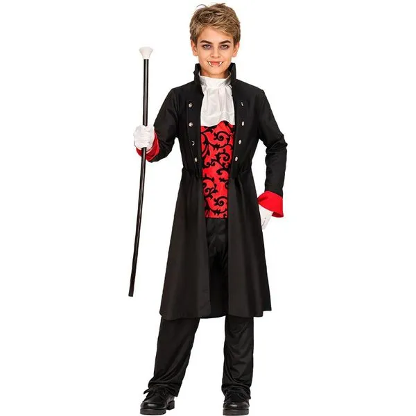 Fantasia Vampiro Infantil de Halloween pra Menino Vitoriano de Luxo GG / Preto