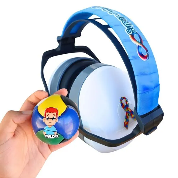 Abafador Super Autista de 26 DB Branco arco Azul + Quebra-cabeça Bola Emoções