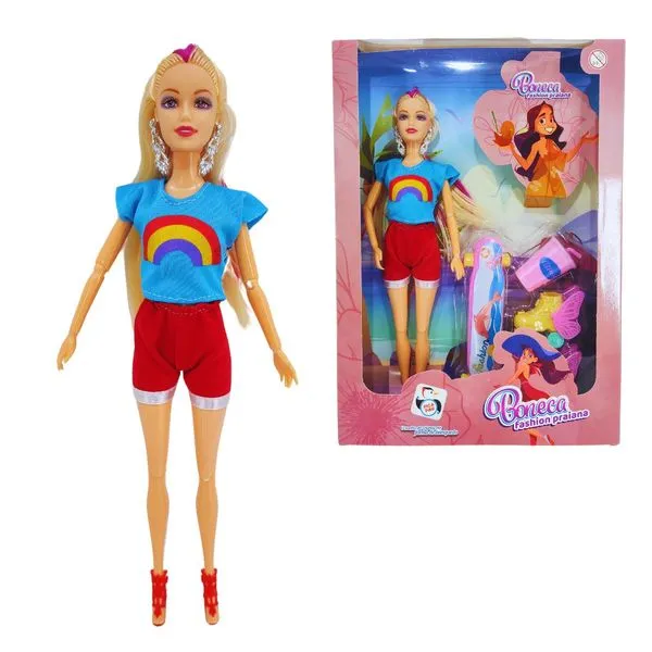 Boneca Fashion Praiana Íris PI4498 Pica Pau com Acessórios – Brinquedo Divertido para Crianças Brincarem com Estilo