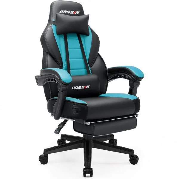 Cadeira Gamer Ergonômica Reclinável e Giratória com Apoio Lombar e Cabeça, e Roxa, LEMBERI, Preto