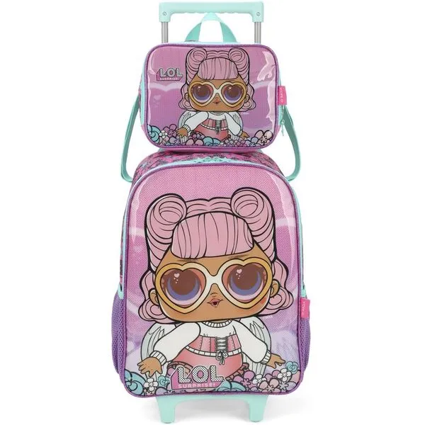 Kit Mochila de Rodinhas e Lancheira Luxcel Lol Surprise Rosa Único