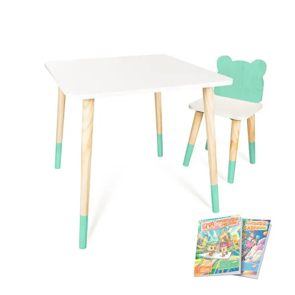 Kit Mesa e Cadeira Infantil Urso G Verde Claro
