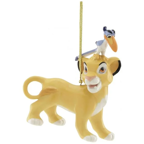 Ornamento Lenox Disney Simba & Zazu, Porcelana Pintada à Mão com Cordão Dourado para Pendurar