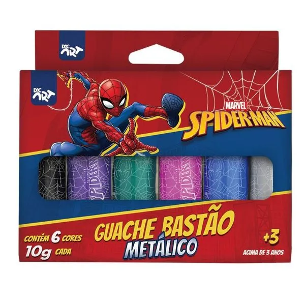TINTA GUACHE BASTÃO 6 CORES METÁLICAS HOMEM ARANHA 4767DAC