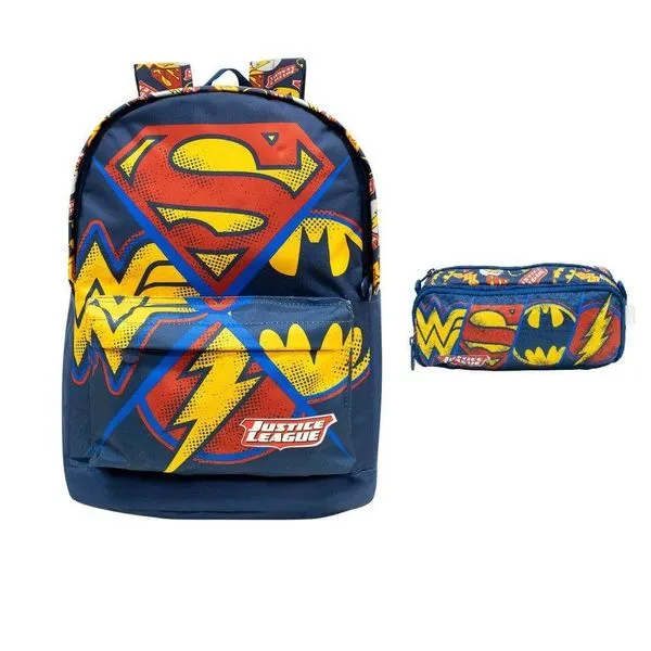 Kit Mochila e Estojo Liga da Justiça Xeryus Azul Único
