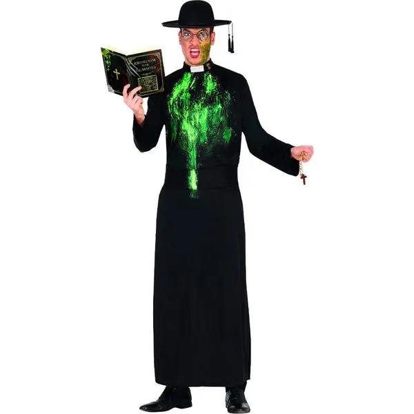 Fantasia Exorcista de Halloween Padre Jesuíta Clássico com Batina Preta G / Preto