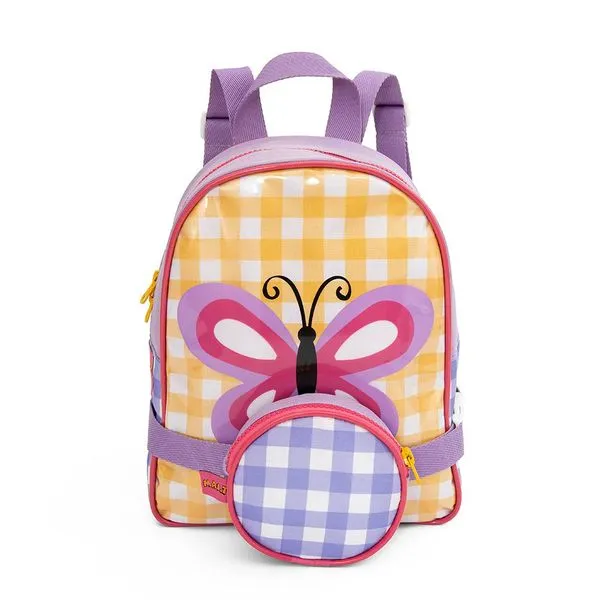 Mochila Com Pochete-Lancheira Mait Xadrez Borboleta Colorido Único