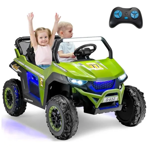Carro Elétrico Infantil, Jeep com Controle Remoto, 2 Lugares, Suspensão de Mola, Partida Suave, Música via Bluetooth e FM, 12V, Olakids, Verde 110v